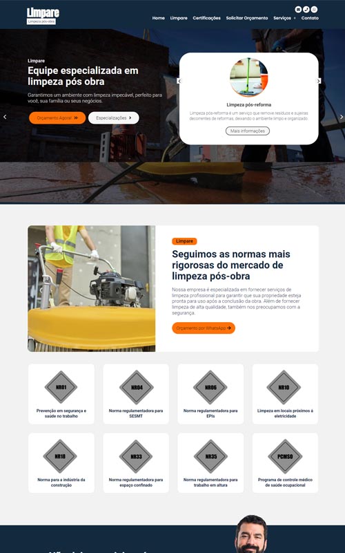 Projeto de site criado para empresas de limpeza pós-obra